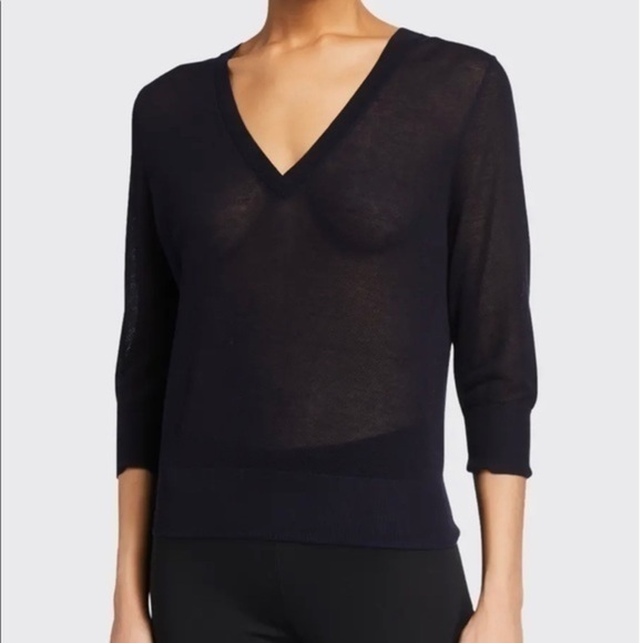 Vince V-Neck 3/4-Sleeve Fine Gauge Cotton Sweater - Picture 3 of 5